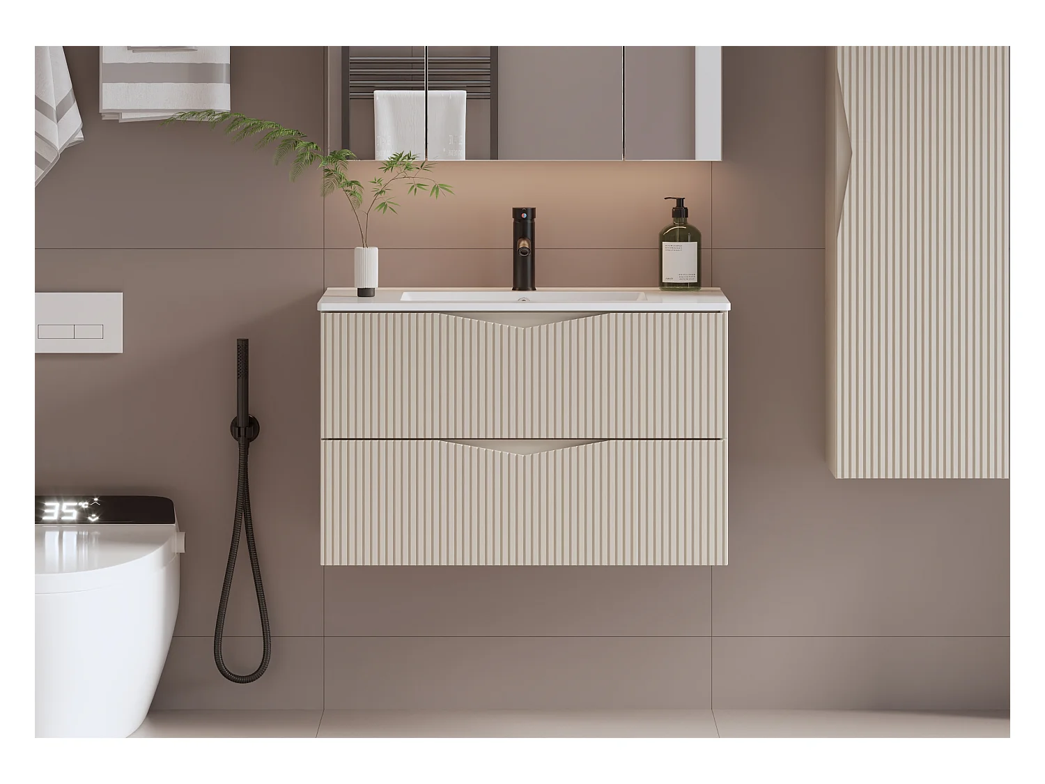 Meuble simple vasque encastrée 80cm Tao Cachemire