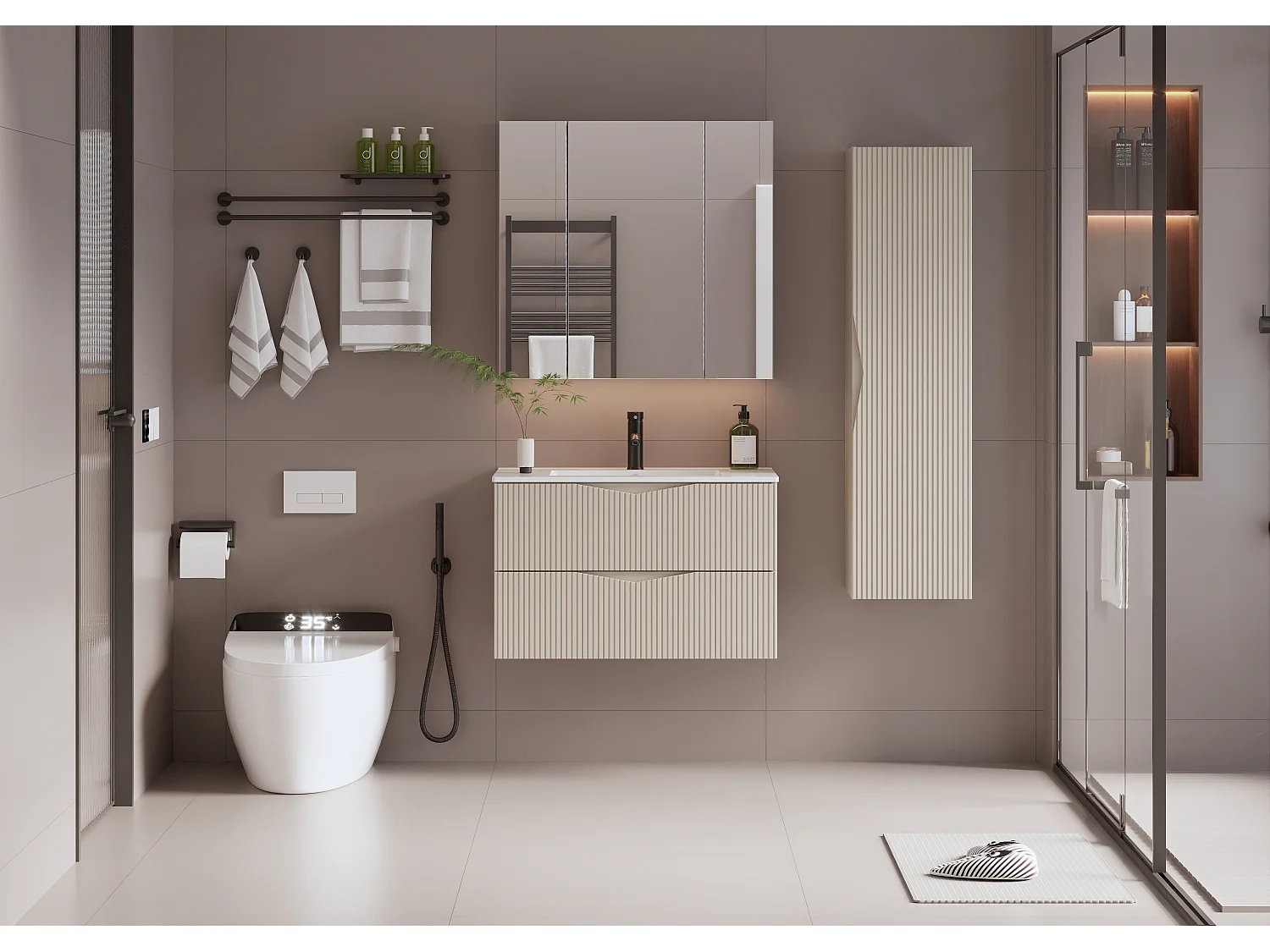 Meuble simple vasque encastrée 80cm Tao Cachemire