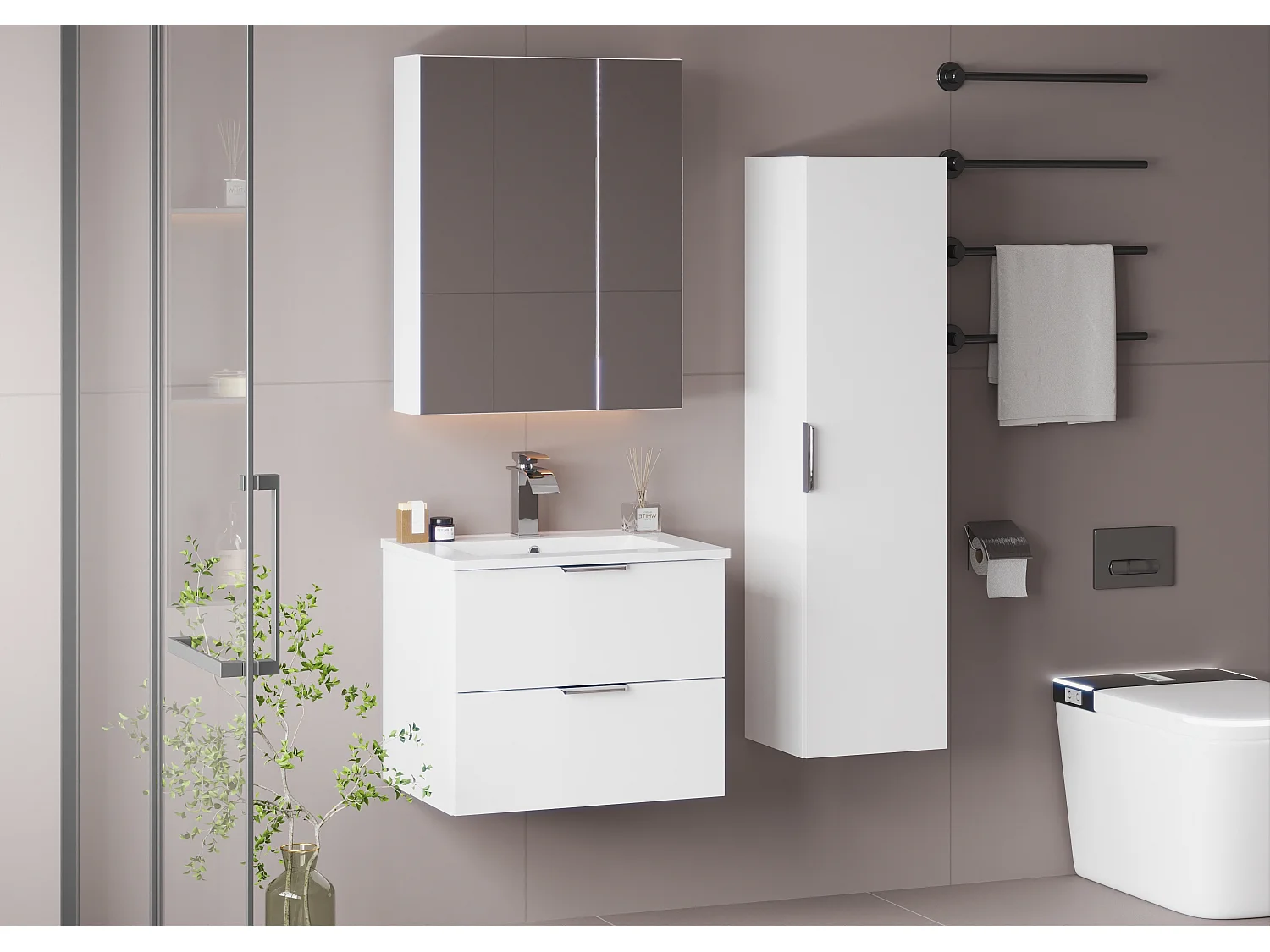 Ensemble de salle de bain blanc 60 cm Meuble avec lavabo Pile