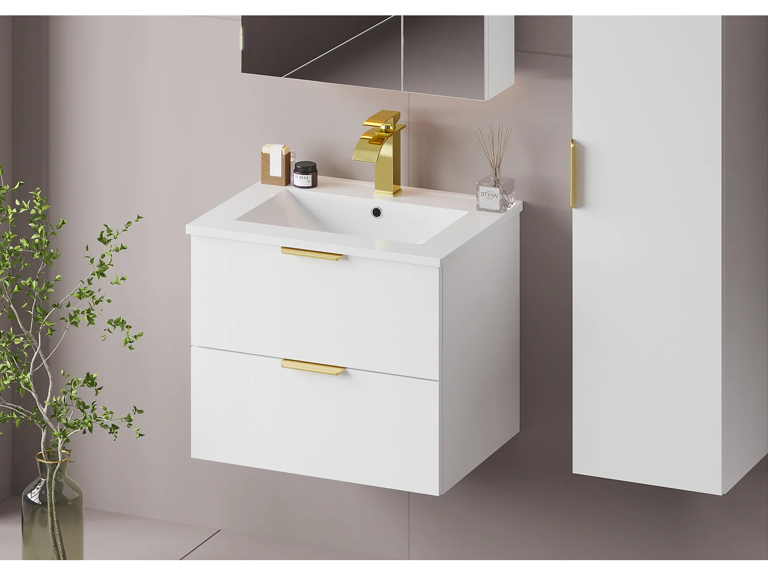 Ensemble de salle de bain blanc 60 cm Meuble avec lavabo Pile
