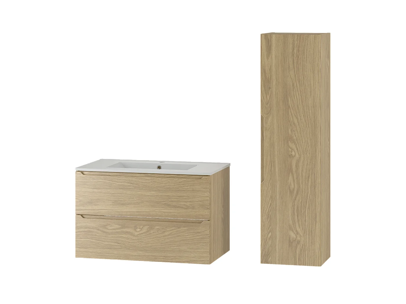 Ensemble pour salle de bain 80 cm Meuble avec lavabo Colonne Chêne huilé Etna