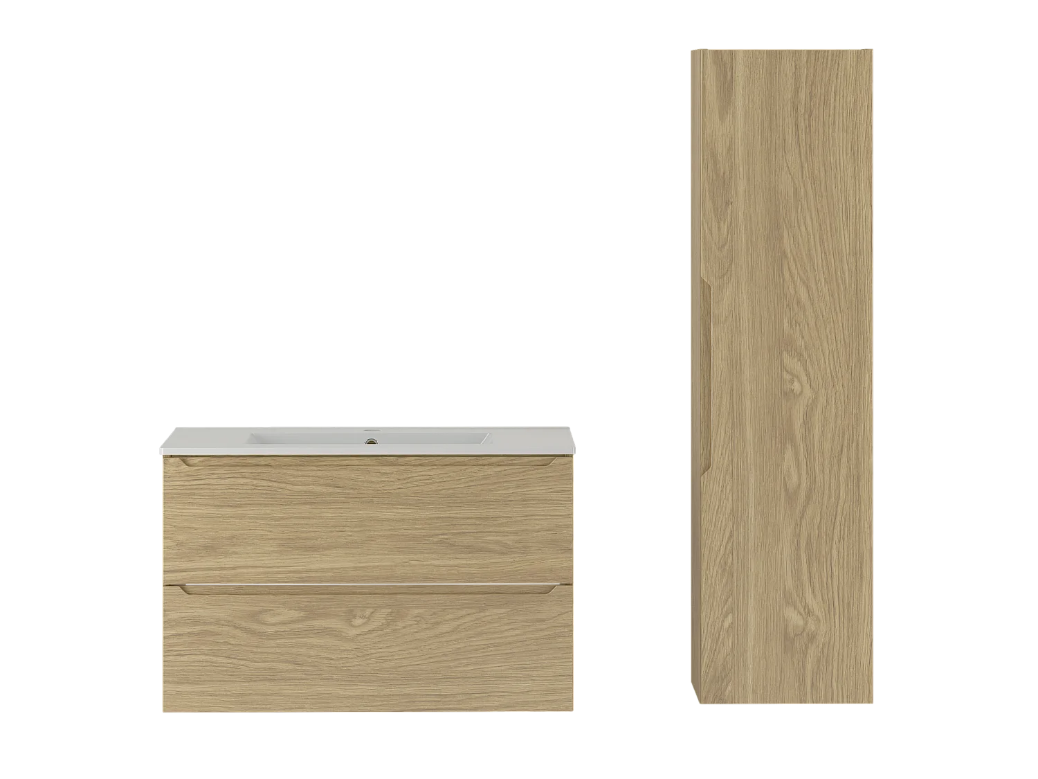 Ensemble pour salle de bain 80 cm Meuble avec lavabo Colonne Chêne huilé Etna