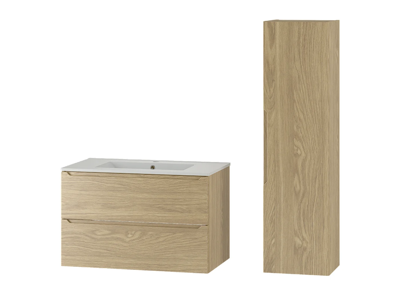 Ensemble pour salle de bain 80 cm Meuble avec lavabo Colonne Chêne huilé Etna