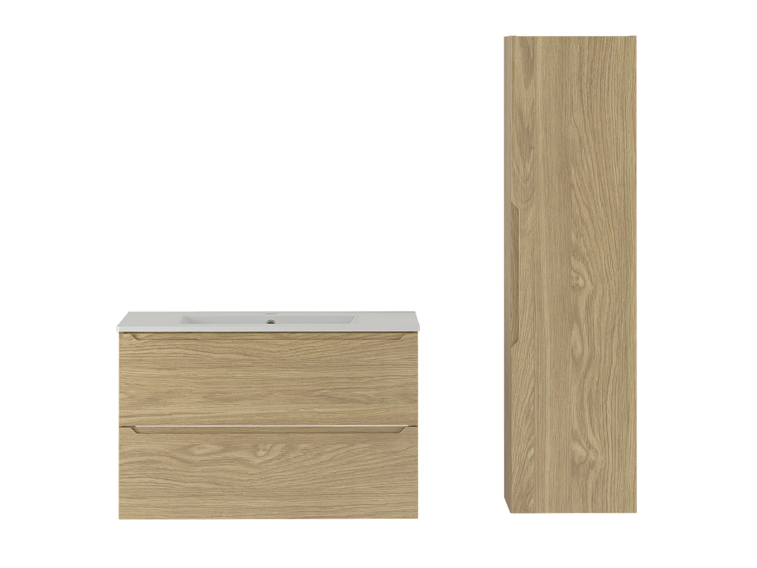 Ensemble pour salle de bain 80 cm Meuble avec lavabo Colonne Chêne huilé Etna