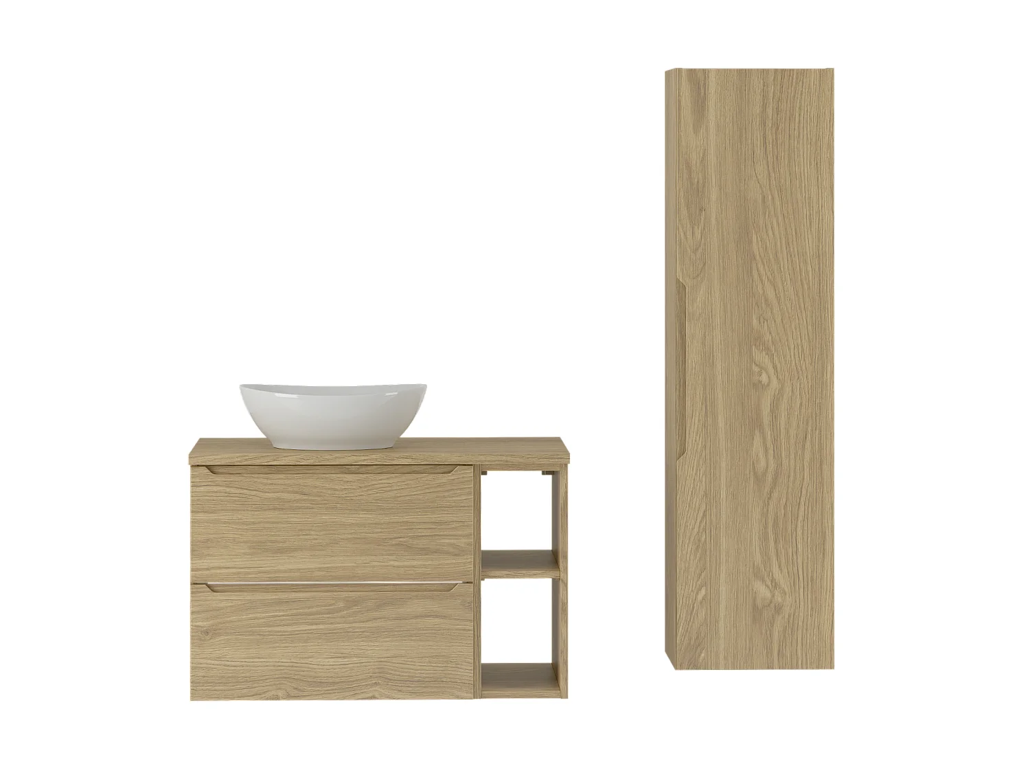 Ensemble pour salle de bain 80 cm Armoire Étagère Plan de travail Lavabo Colonne Chêne huilé Etna