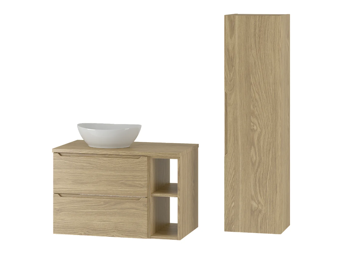 Ensemble pour salle de bain 80 cm Armoire Étagère Plan de travail Lavabo Colonne Chêne huilé Etna