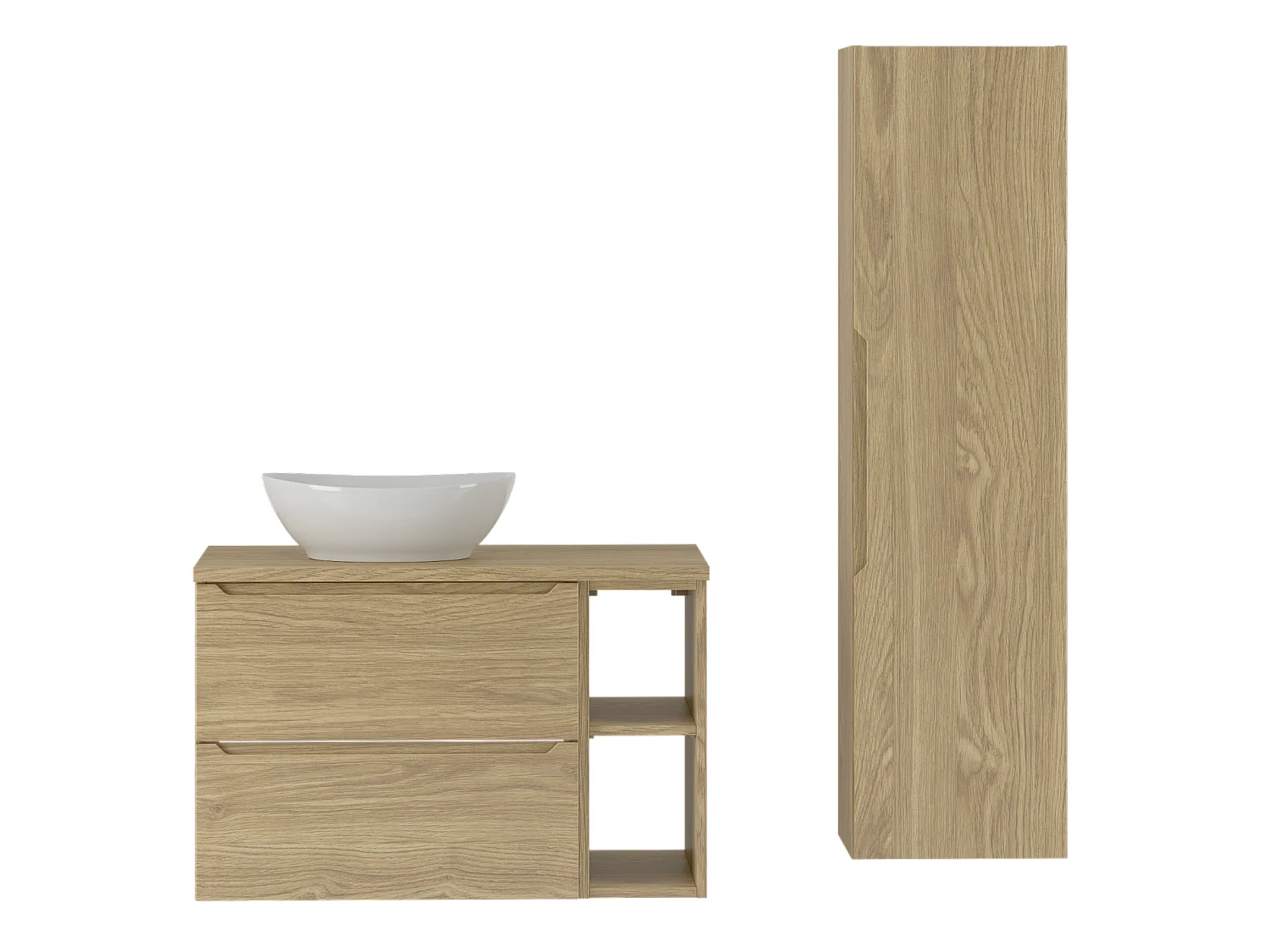 Ensemble pour salle de bain 80 cm Armoire Étagère Plan de travail Lavabo Colonne Chêne huilé Etna