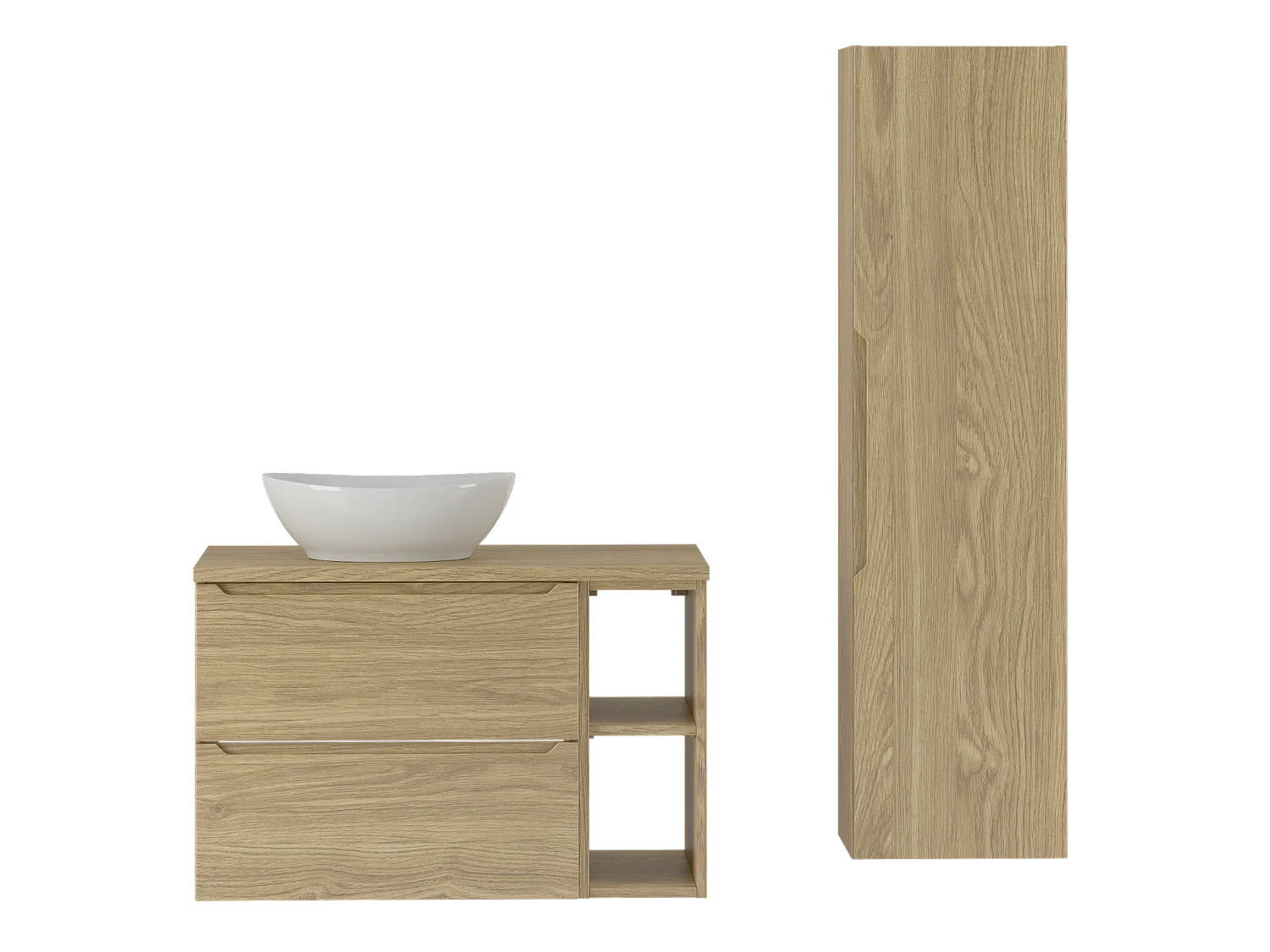 Ensemble pour salle de bain 80 cm Armoire Étagère Plan de travail Lavabo Colonne Chêne huilé Etna