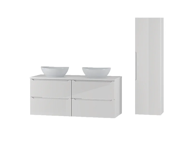 Ensemble blanc pour salle de bain 120 cm Armoire Plan de travail Lavabo Colonne Etna