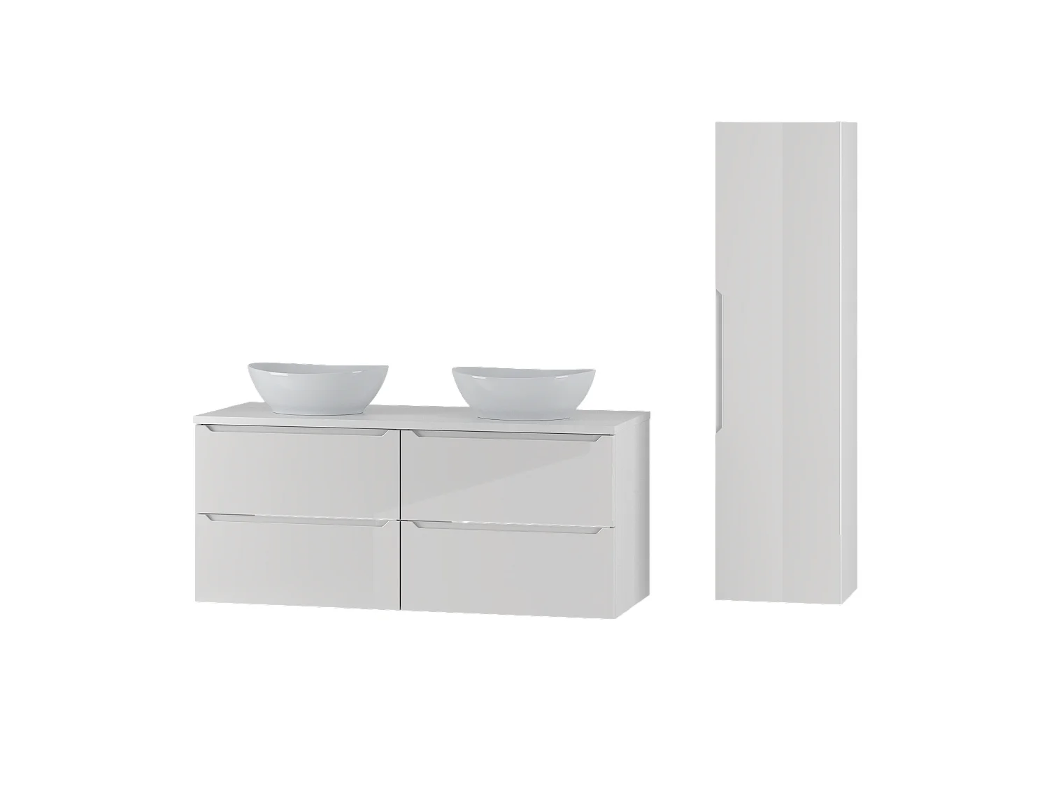 Ensemble blanc pour salle de bain 120 cm Armoire Plan de travail Lavabo Colonne Etna