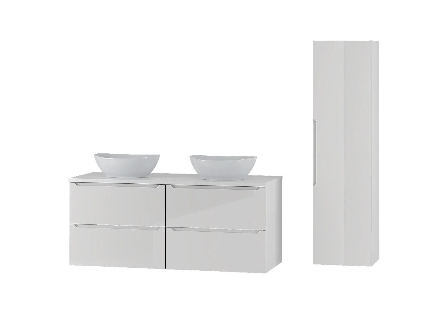Ensemble blanc pour salle de bain 120 cm Armoire Plan de travail Lavabo Colonne Etna