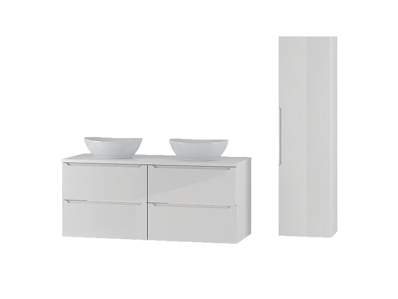 Biały Zestaw do Łazienki 120cm Szafka Blat Umywalka Słupek Etna
