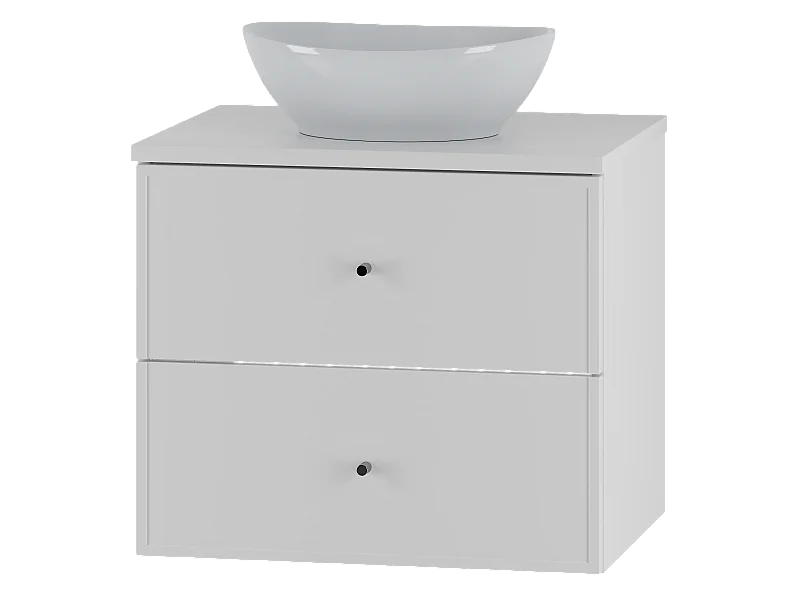 Weißes Badezimmer-Set 60 cm Schrank mit Arbeitsplatte und Waschbecken Marco