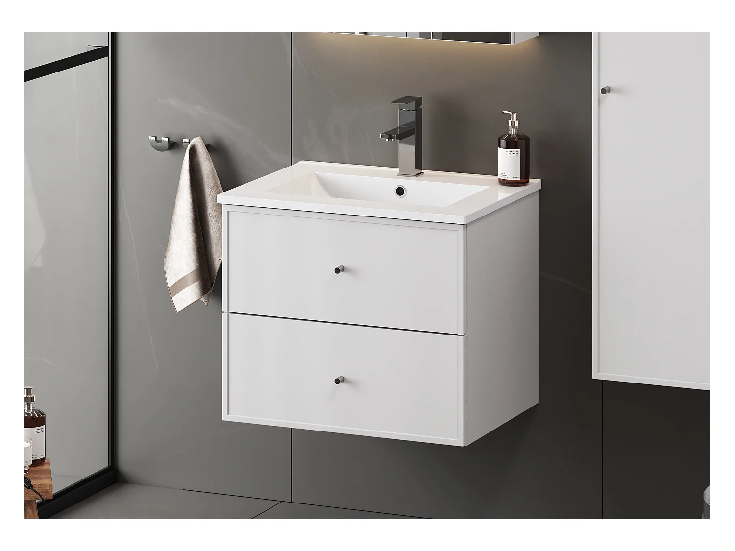 Ensemble de salle de bain blanc 60 cm Meuble avec lavabo Marco