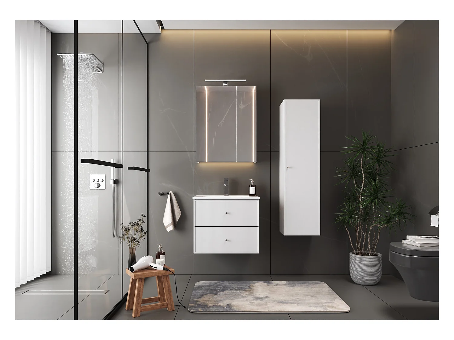 Ensemble de salle de bain blanc 60 cm Meuble avec lavabo Marco
