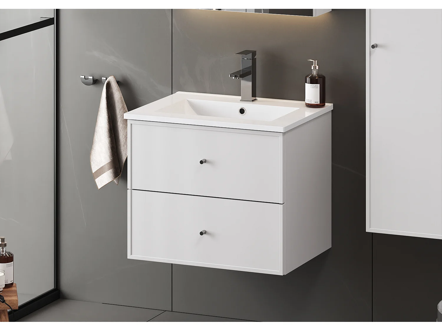 Ensemble de salle de bain blanc 60 cm Meuble avec lavabo Marco