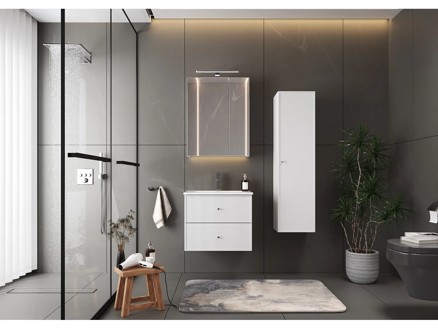 Ensemble de salle de bain blanc 60 cm Meuble avec lavabo Marco