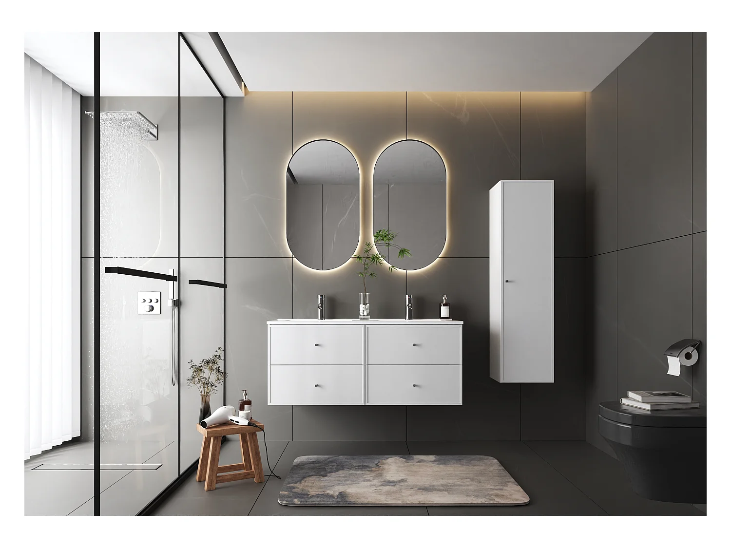 Ensemble de salle de bain blanc 120 cm Meuble avec lavabo Colonne Marco