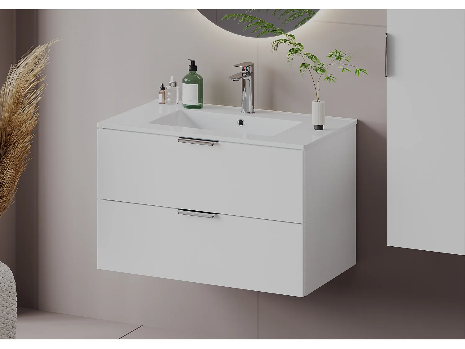 Ensemble de salle de bain blanc 80 cm Meuble avec lavabo Pile