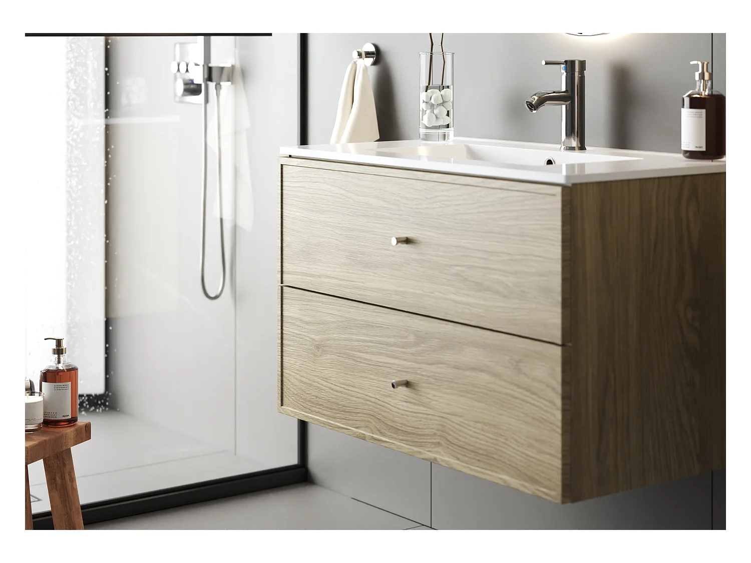 Ensemble pour salle de bain 80 cm Meuble avec lavabo Colonne Chêne huilé Marco