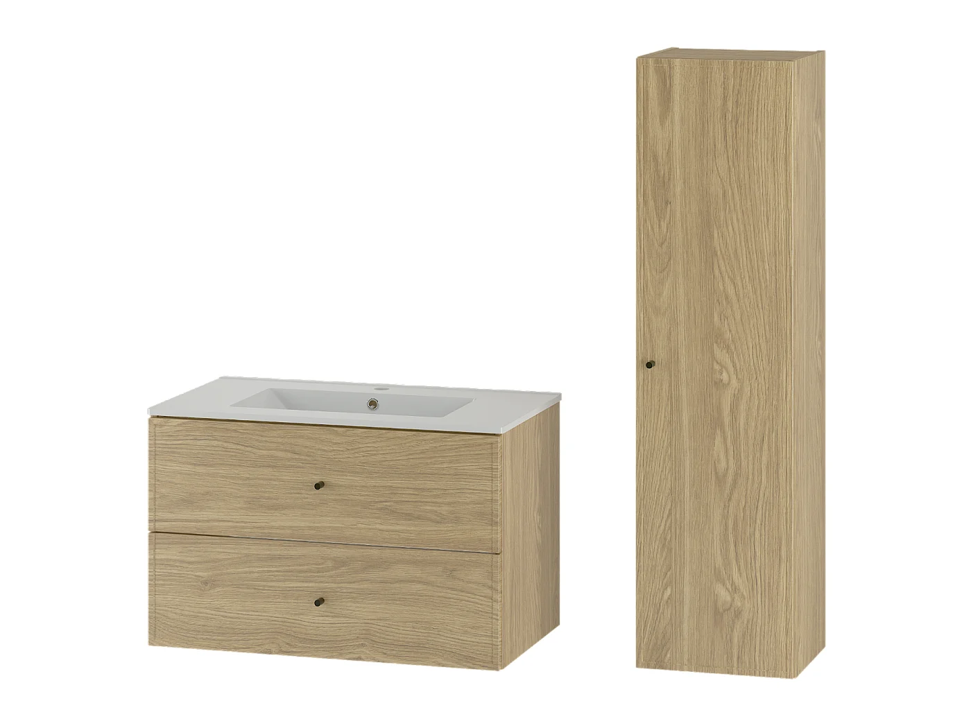 Badkamerset 80 cm Kast met wastafel Kolom Eiken geolied Marco