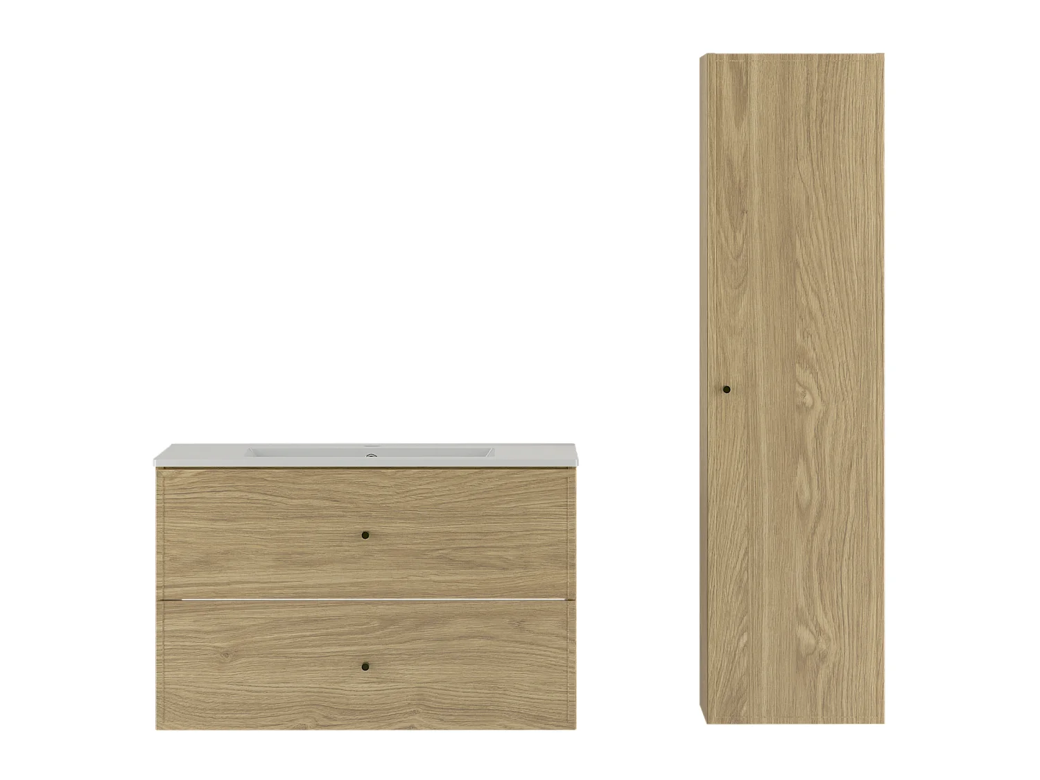 Badkamerset 80 cm Kast met wastafel Kolom Eiken geolied Marco