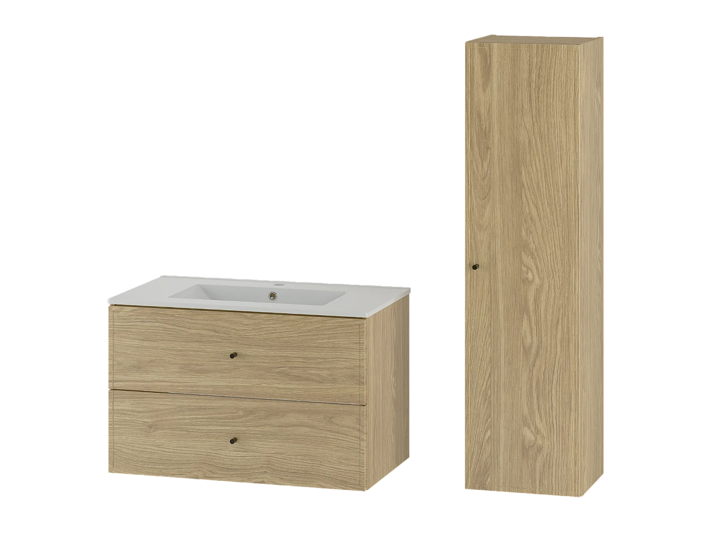 Badkamerset 80 cm Kast met wastafel Kolom Eiken geolied Marco