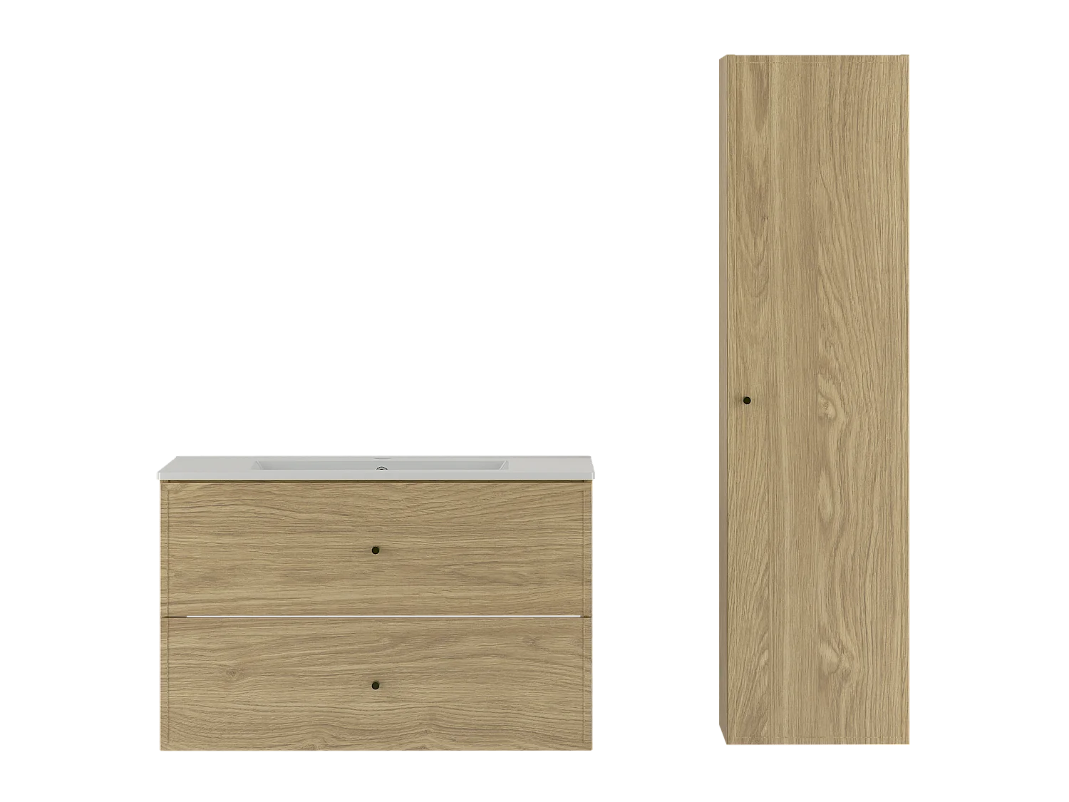 Badkamerset 80 cm Kast met wastafel Kolom Eiken geolied Marco