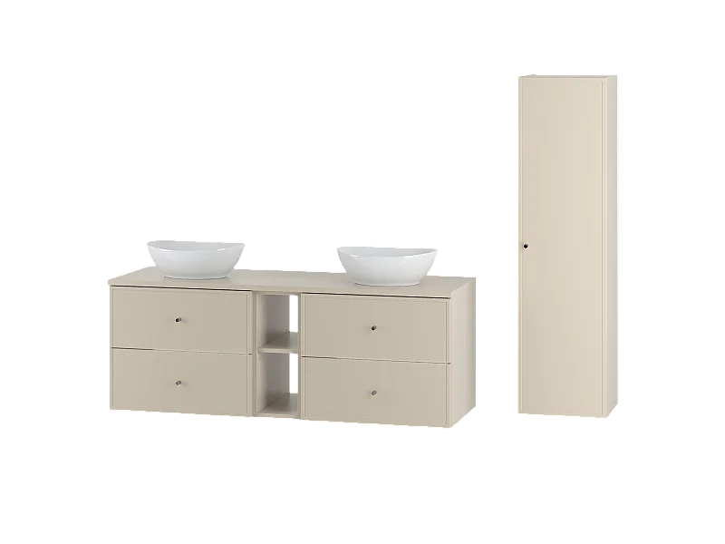 Ensemble de salle de bain en cachemire 140 cm Armoire Étagère Plan de travail Lavabo Colonne Colonne Marco