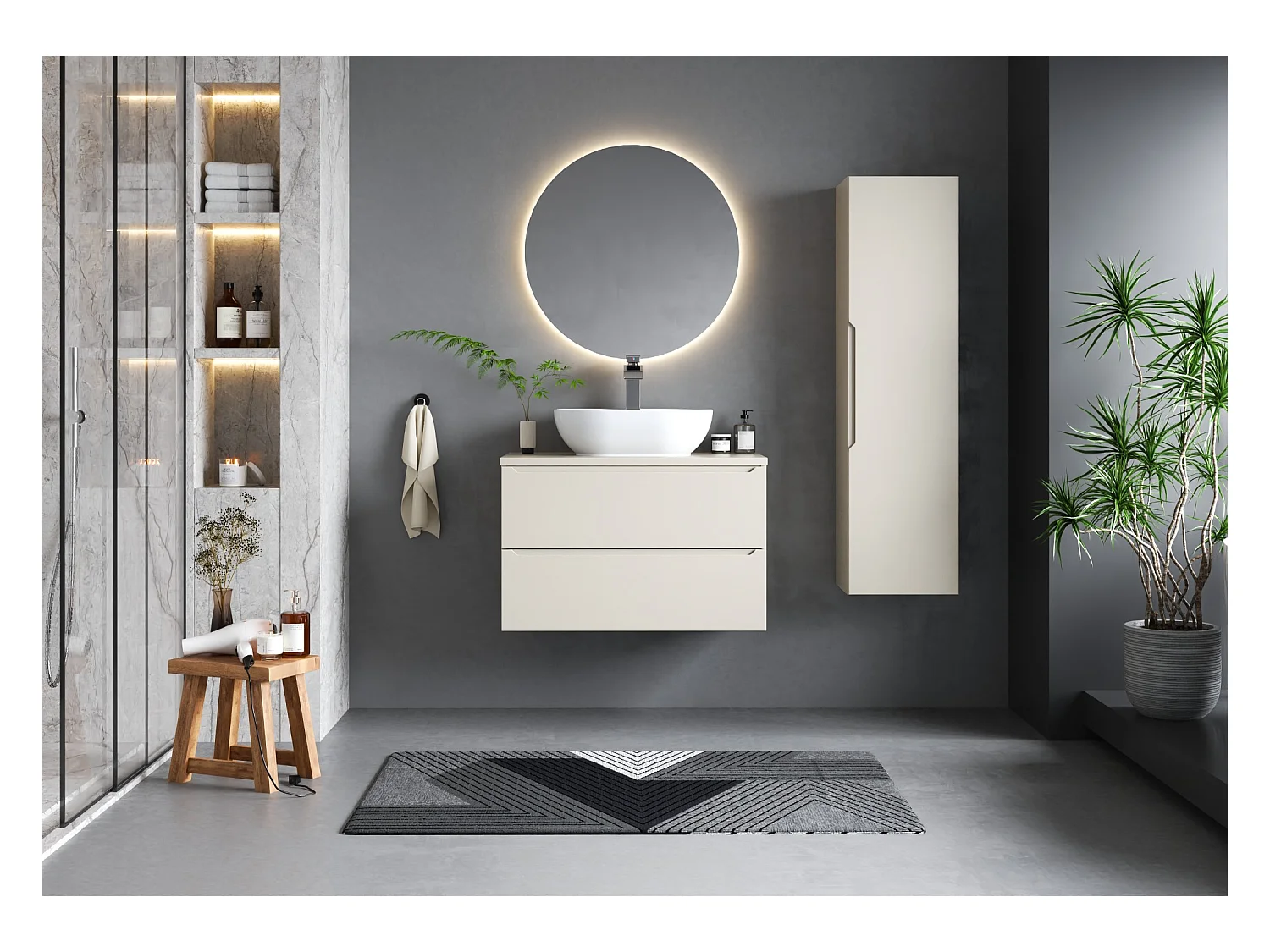 Kasjmier badkamerset 80 cm Kast met blad Wastafel Etna-kolom