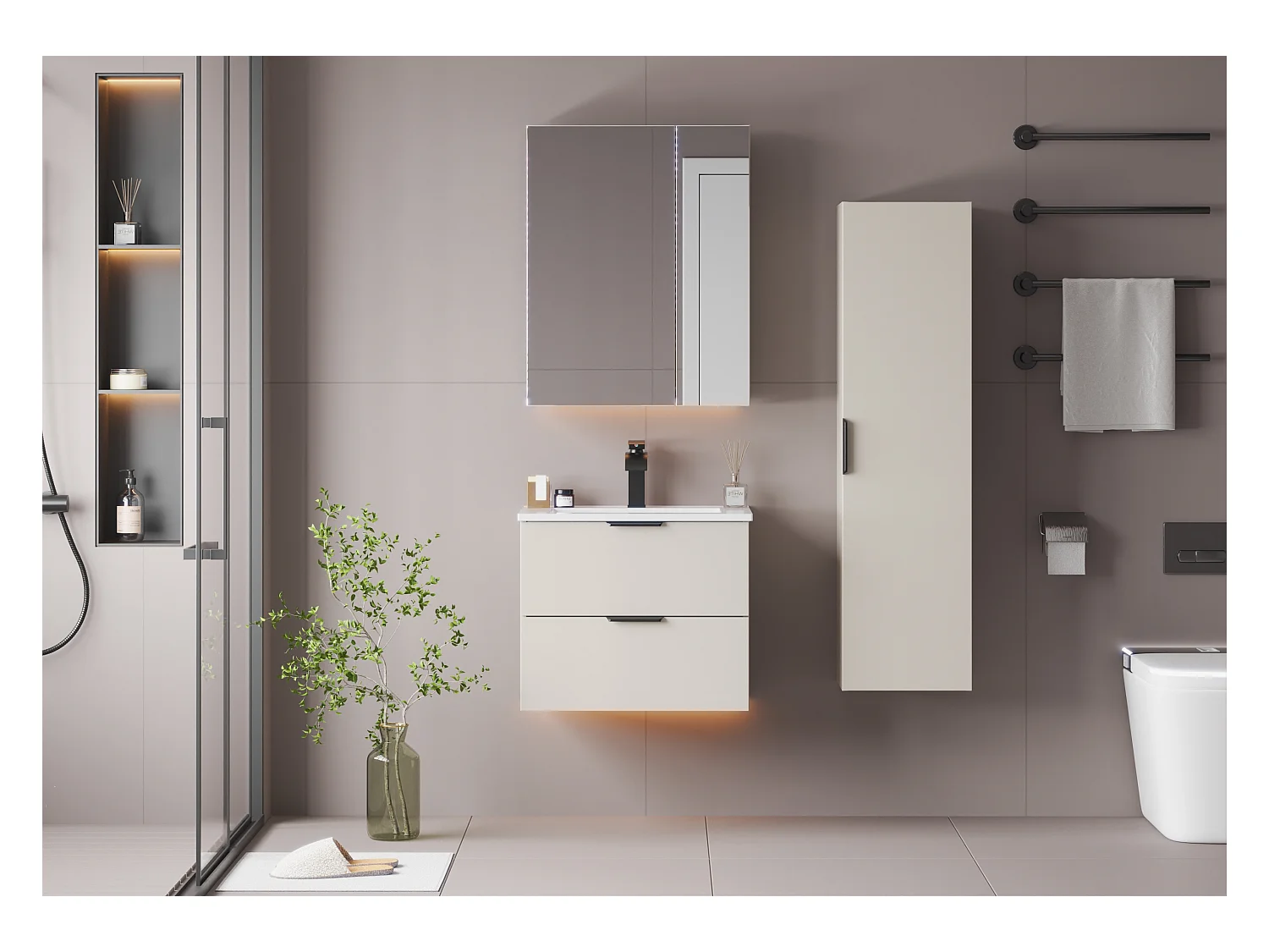 Ensemble de salle de bain en cachemire 60 cm Meuble avec lavabo Pile