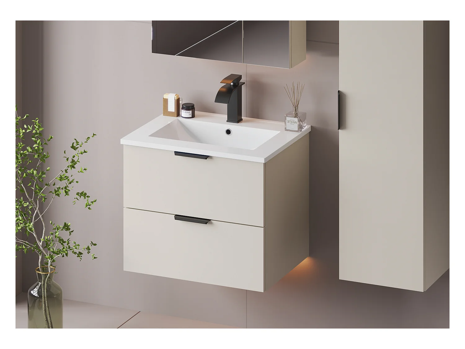 Ensemble de salle de bain en cachemire 60 cm Meuble avec lavabo Pile