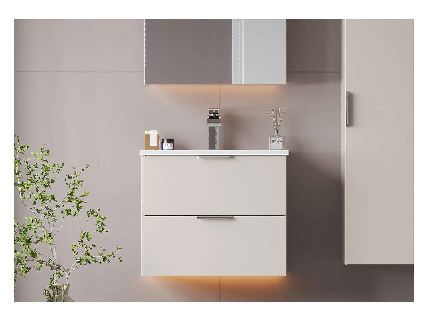 Ensemble de salle de bain en cachemire 60 cm Meuble avec lavabo Pile