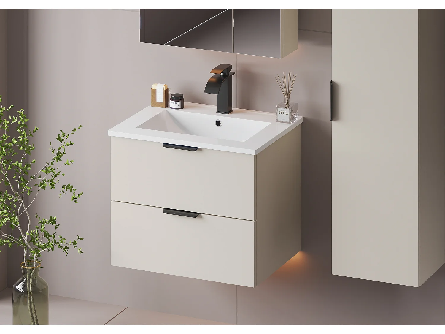 Ensemble de salle de bain en cachemire 60 cm Meuble avec lavabo Pile