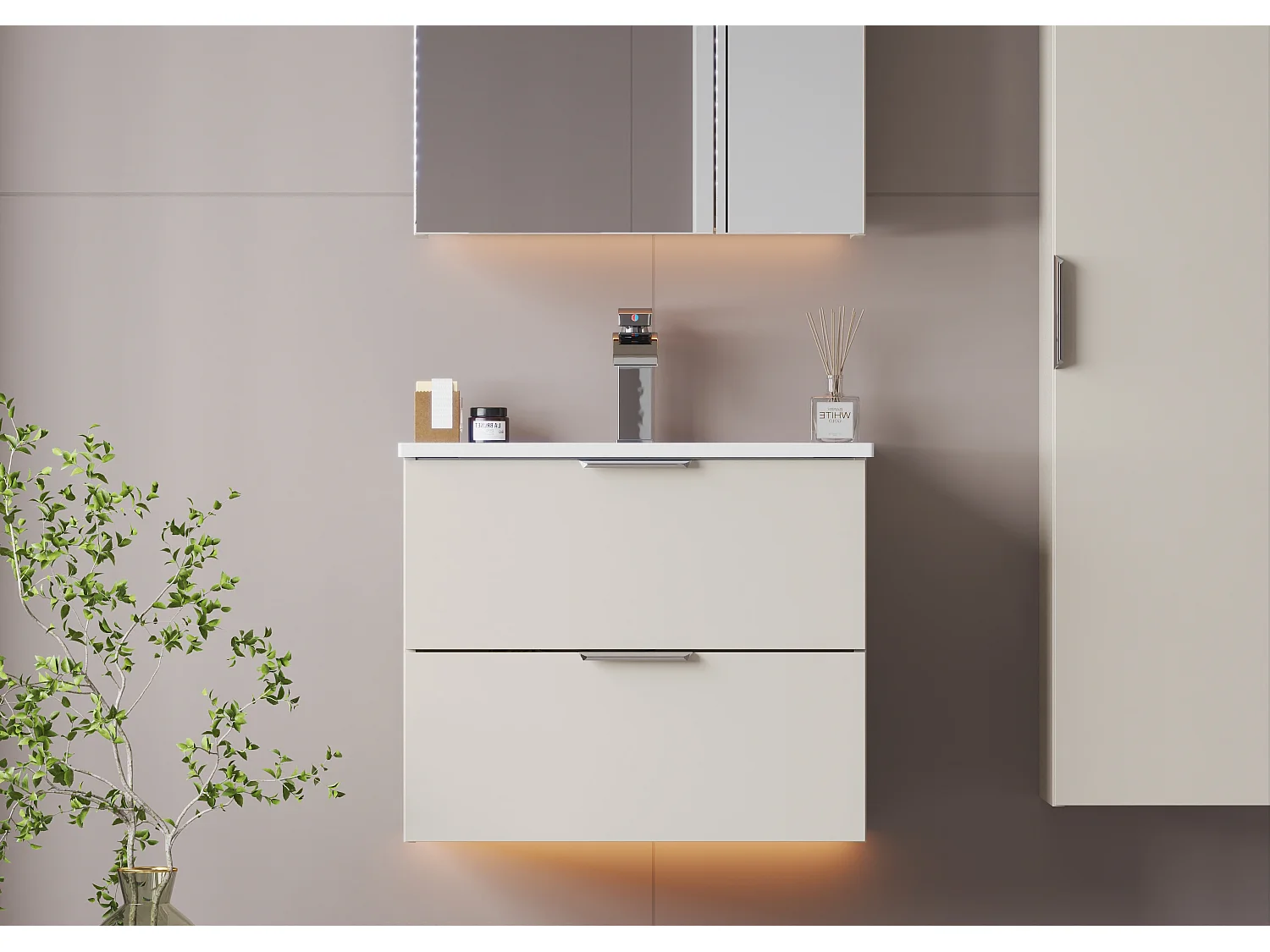 Ensemble de salle de bain en cachemire 60 cm Meuble avec lavabo Pile