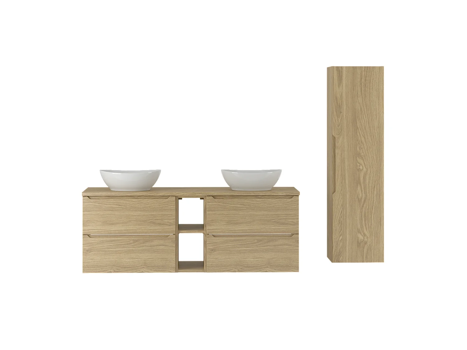 Ensemble pour salle de bain 140 cm Armoire Étagère Plan de travail Lavabo Colonne Colonne Chêne huilé Etna