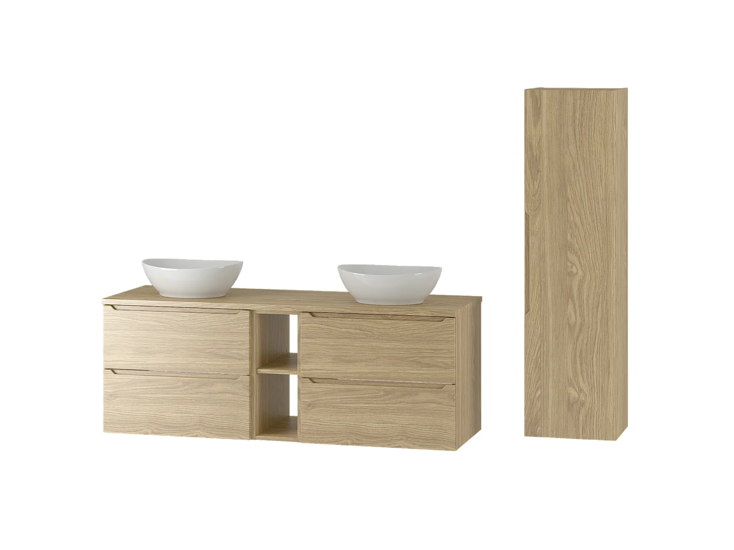 Ensemble pour salle de bain 140 cm Armoire Étagère Plan de travail Lavabo Colonne Colonne Chêne huilé Etna