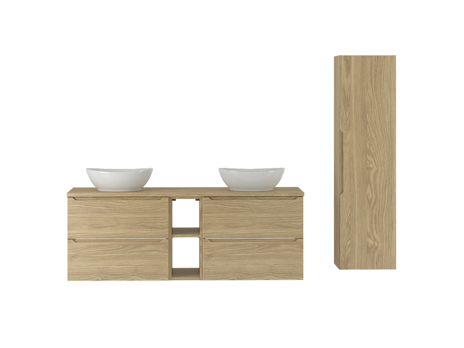 Ensemble pour salle de bain 140 cm Armoire Étagère Plan de travail Lavabo Colonne Colonne Chêne huilé Etna