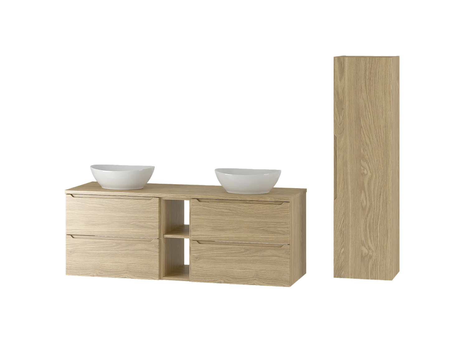 Ensemble pour salle de bain 140 cm Armoire Étagère Plan de travail Lavabo Colonne Colonne Chêne huilé Etna