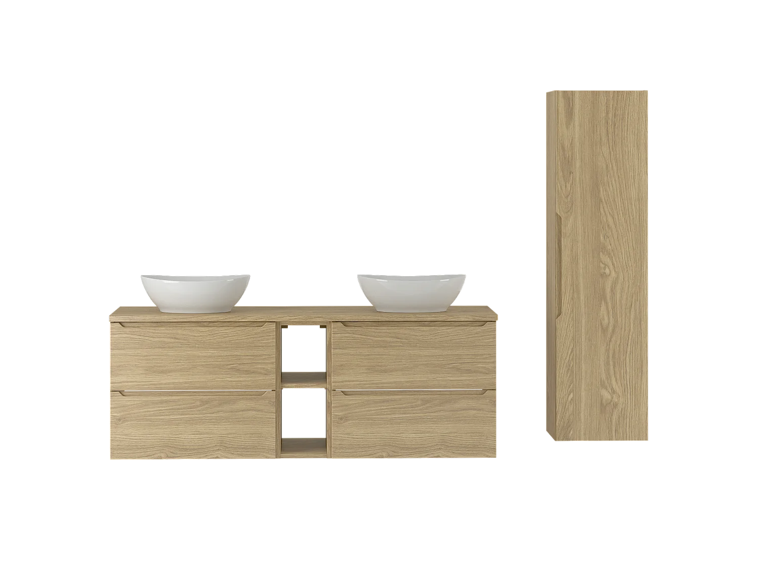 Ensemble pour salle de bain 140 cm Armoire Étagère Plan de travail Lavabo Colonne Colonne Chêne huilé Etna