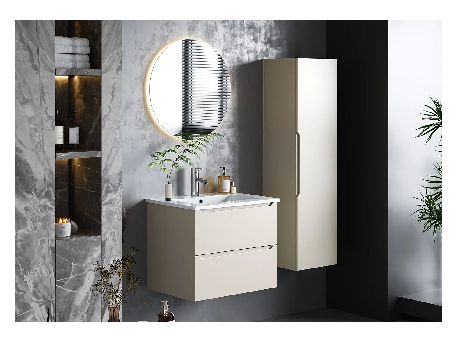 Ensemble de salle de bain en cachemire 60 cm Meuble avec lavabo Etna