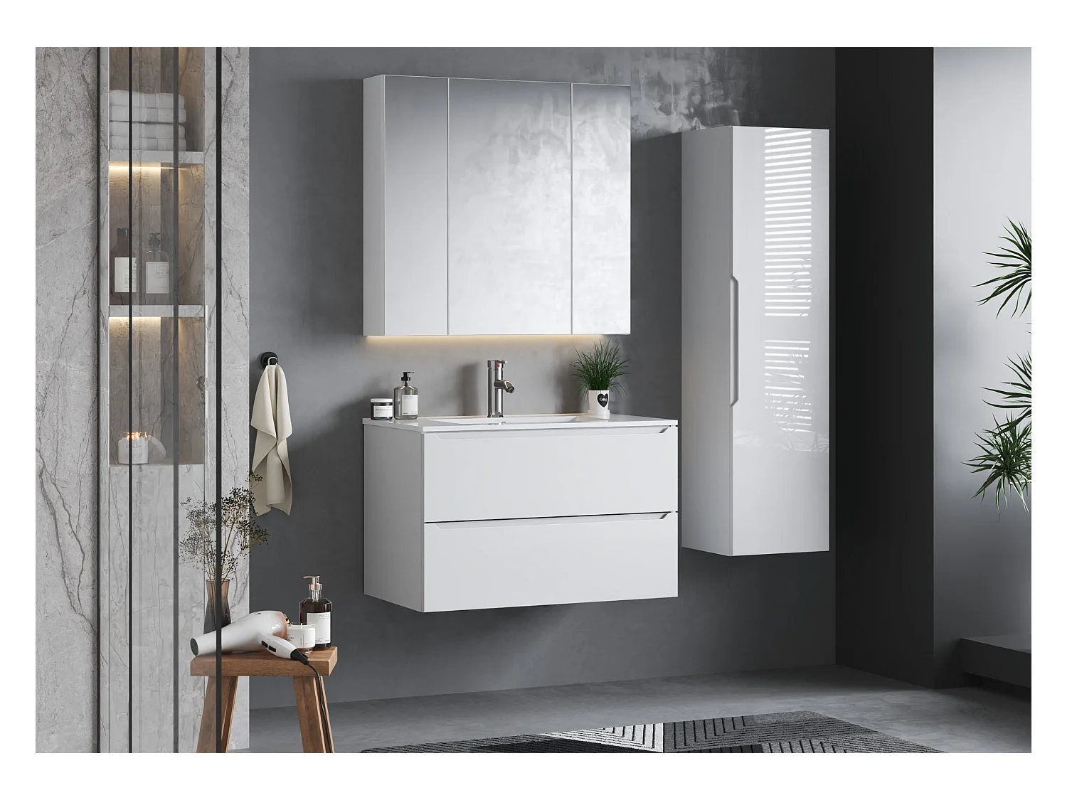 Ensemble blanc pour salle de bain 80 cm Meuble avec lavabo  Etna