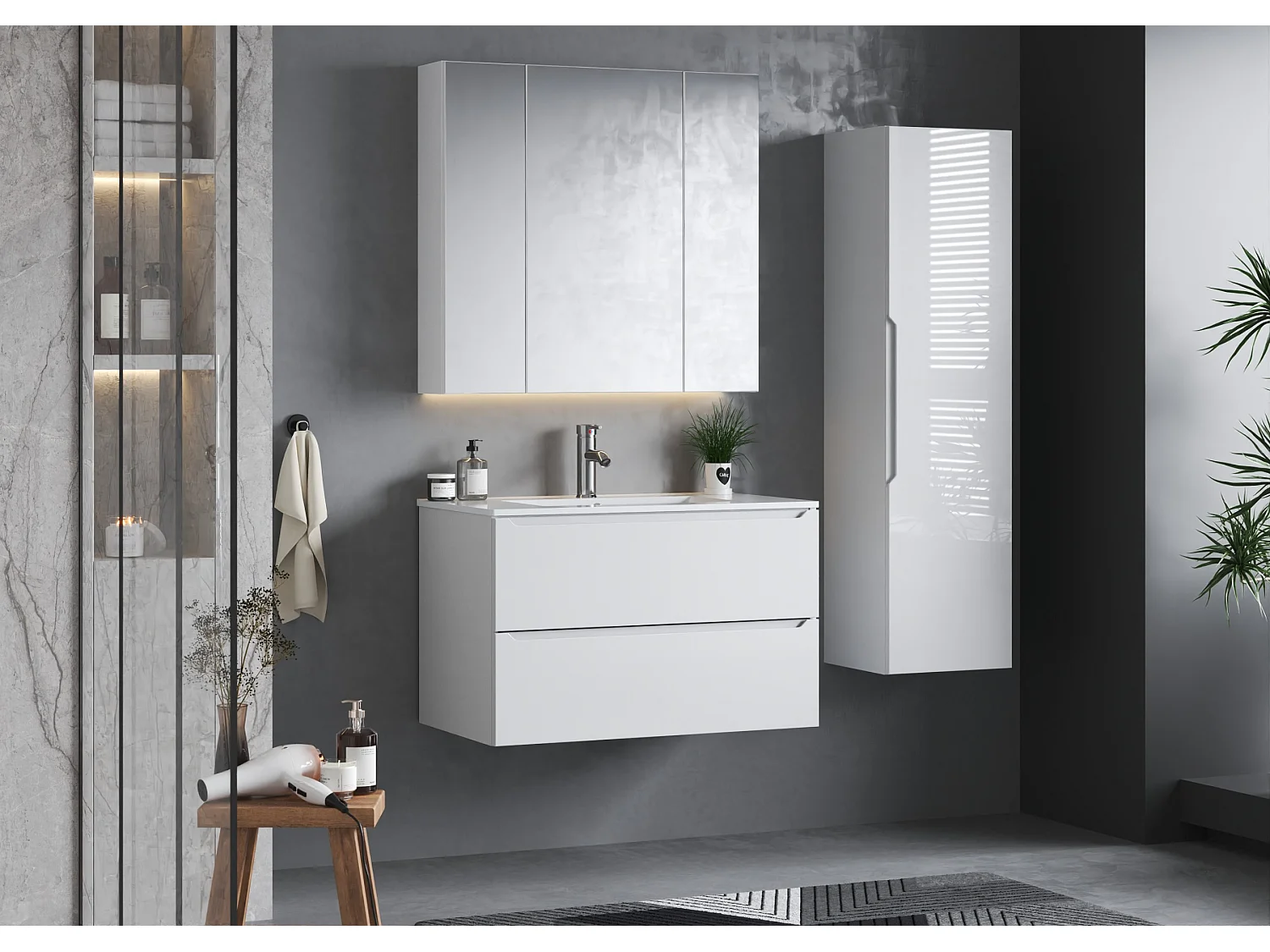 Wit badkamerset 80 cm Kast met wastafel  Etna