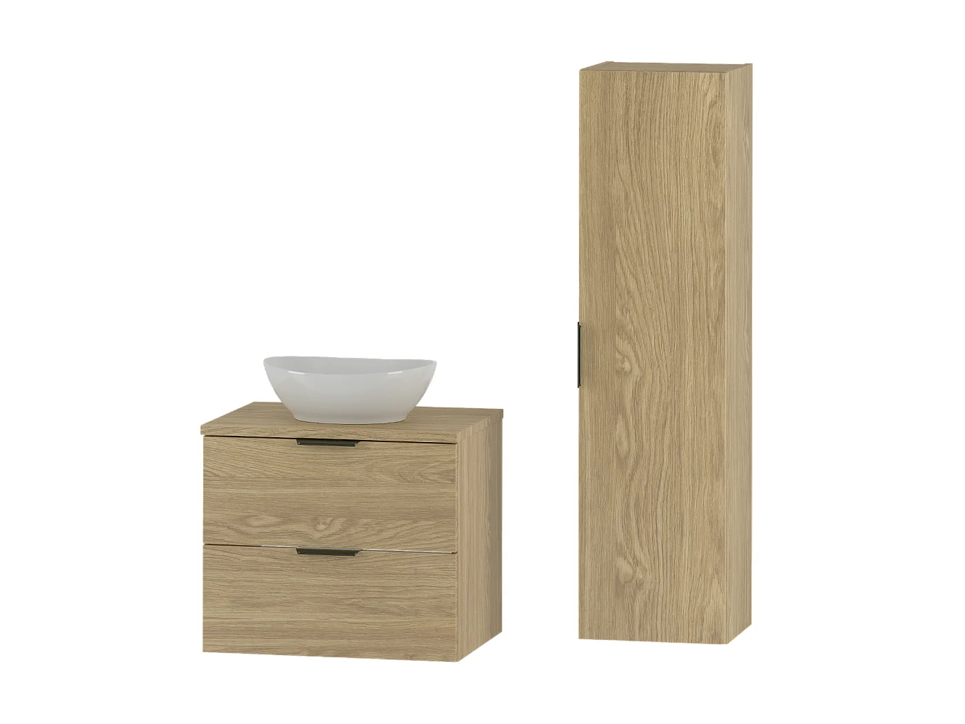Ensemble pour salle de bain 60 cm Armoire avec plan de travail Lavabo Colonne Chêne huilé Pile