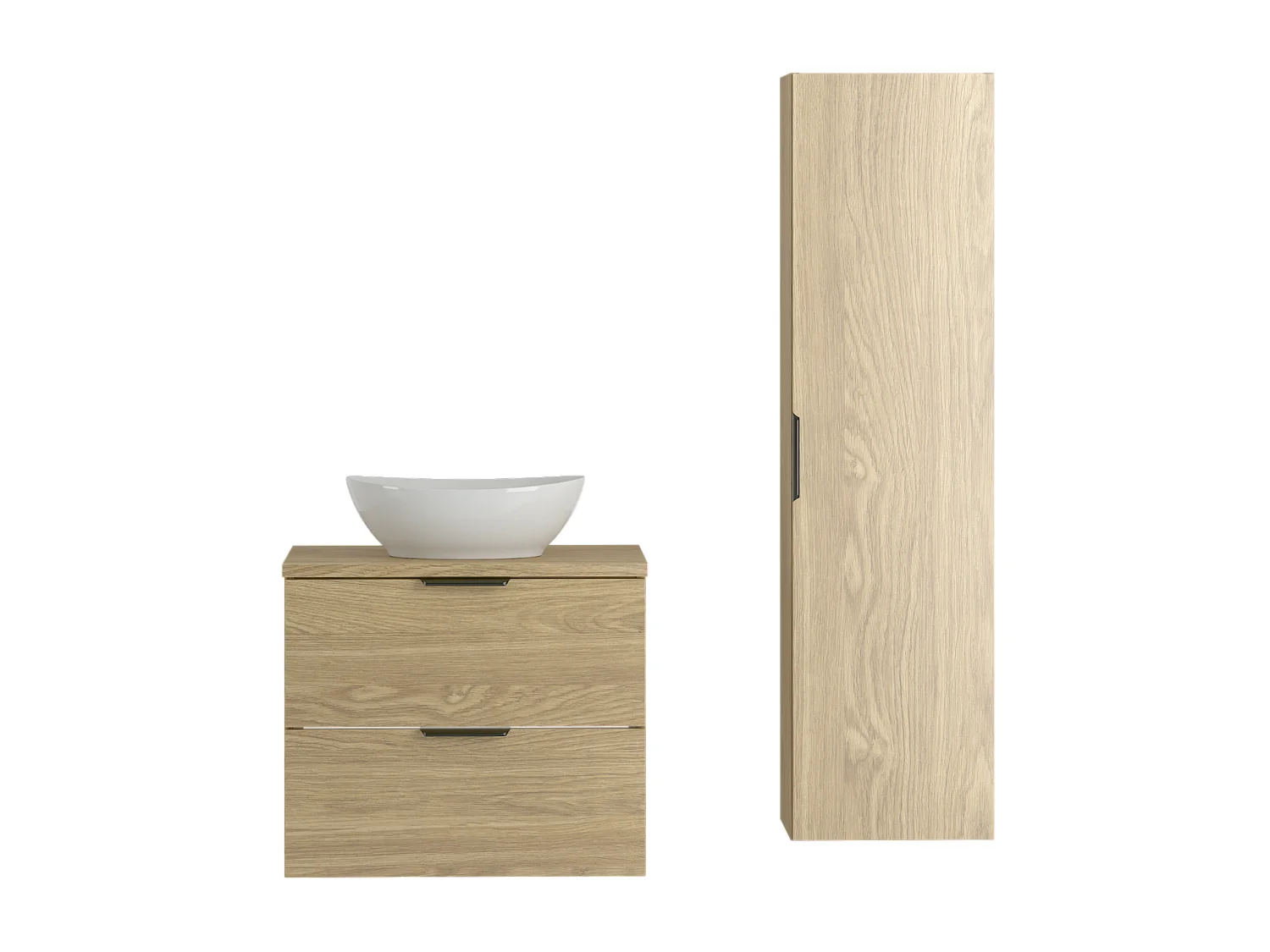 Ensemble pour salle de bain 60 cm Armoire avec plan de travail Lavabo Colonne Chêne huilé Pile