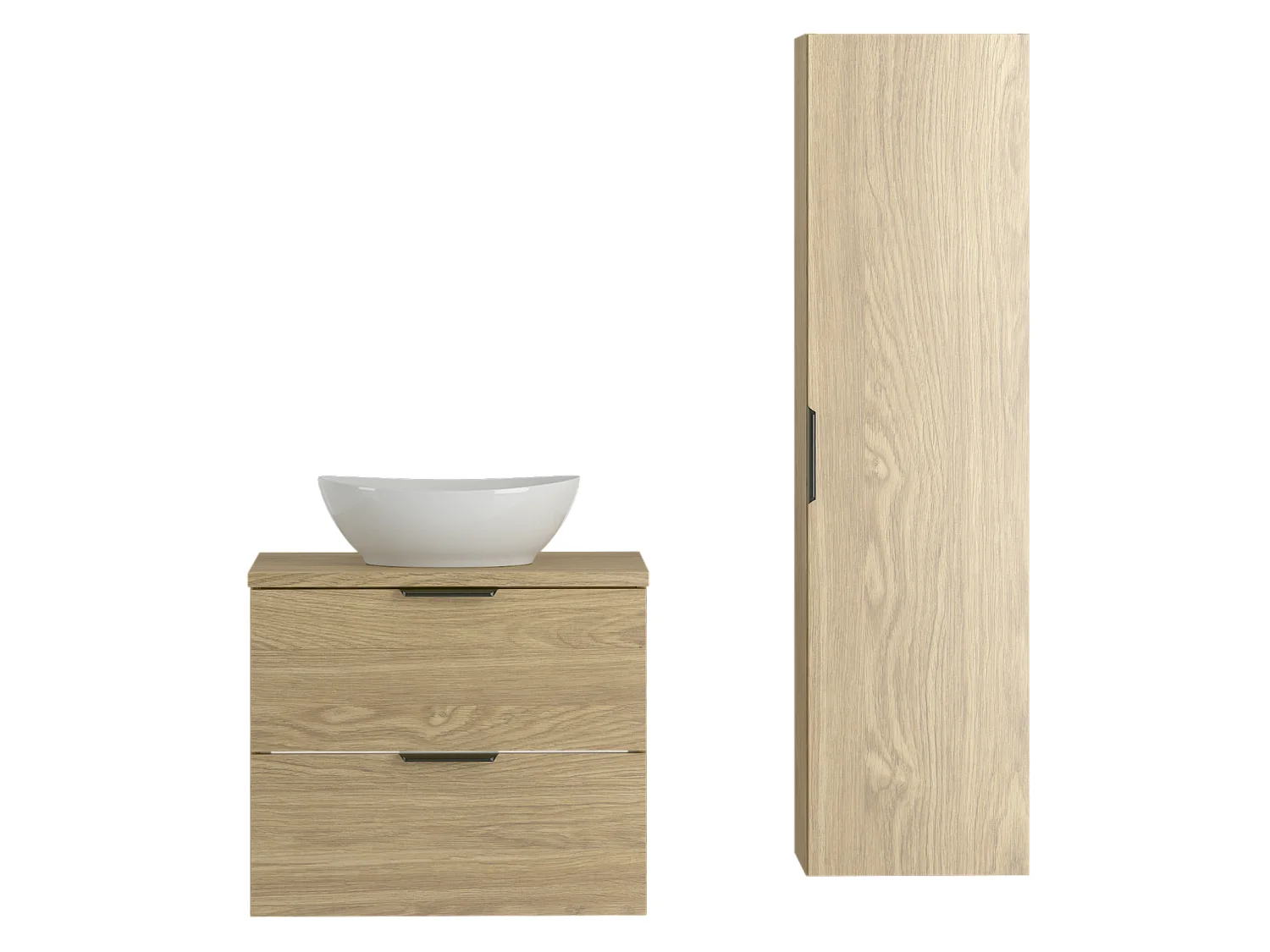 Badkamerset 60 cm Kast met wastafelblad Wastafel Kolom Eikenhout Geolied Pile