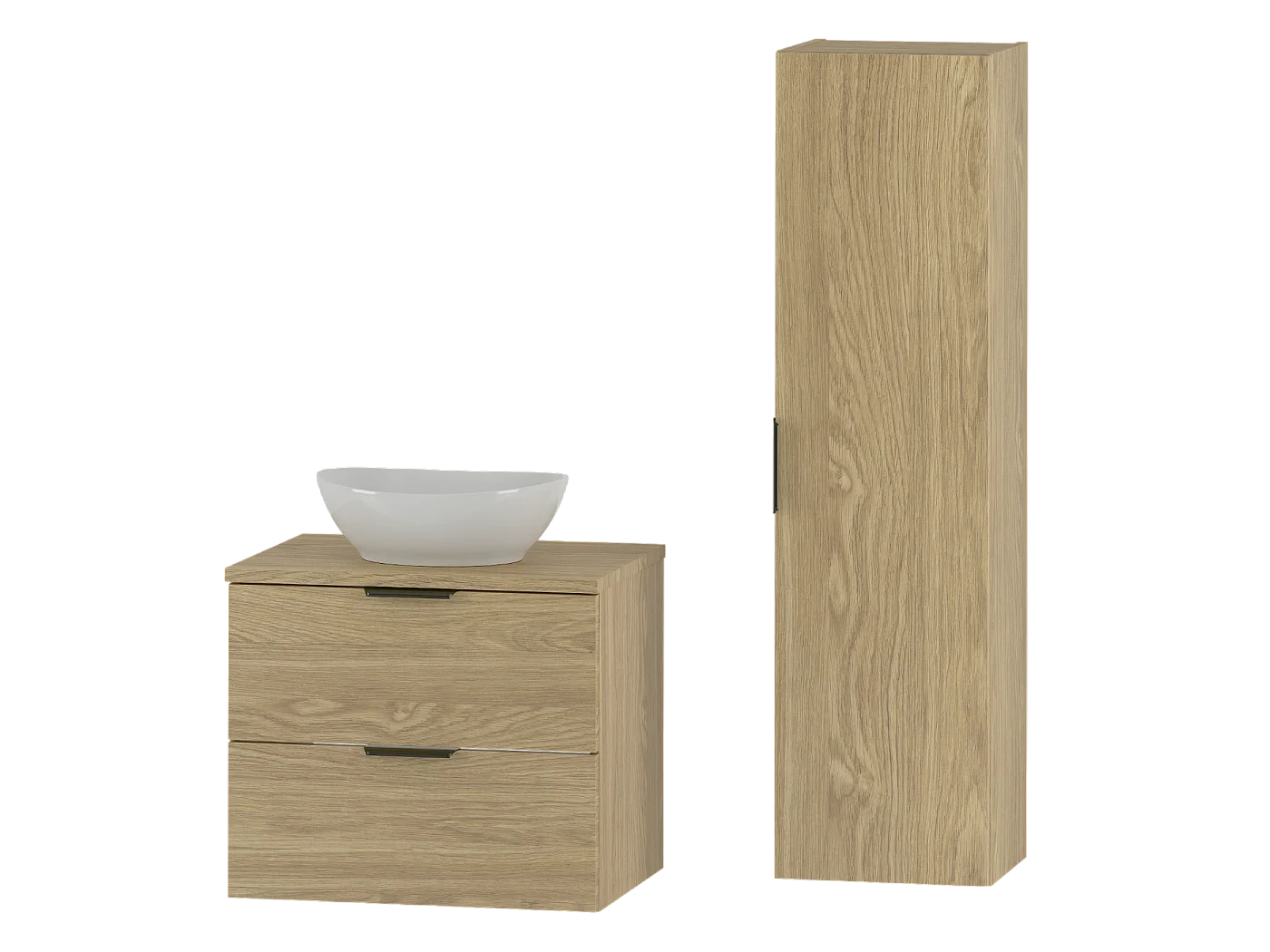 Badkamerset 60 cm Kast met wastafelblad Wastafel Kolom Eikenhout Geolied Pile