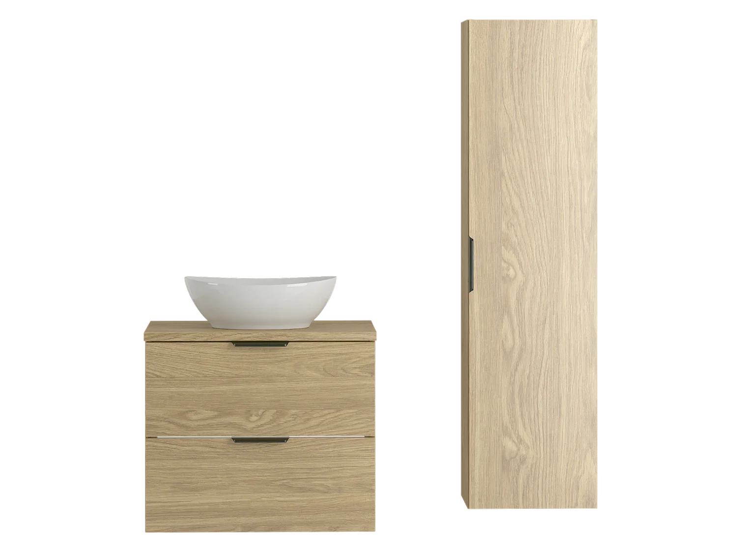 Badkamerset 60 cm Kast met wastafelblad Wastafel Kolom Eikenhout Geolied Pile