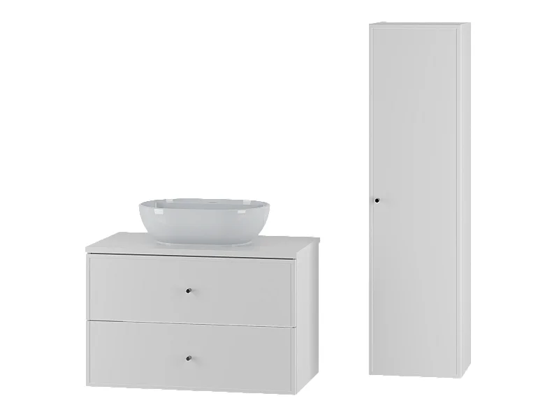 Biały Zestaw do Łazienki 80cm Szafka z Blatem Umywalka Słupek Marco