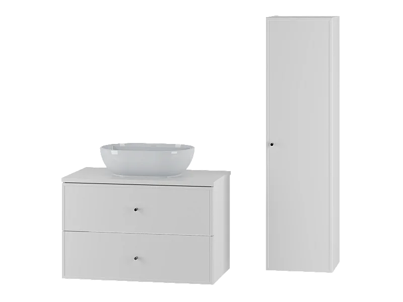 Ensemble blanc pour salle de bain 80 cm Armoire avec plan de travail Lavabo Colonne Marco